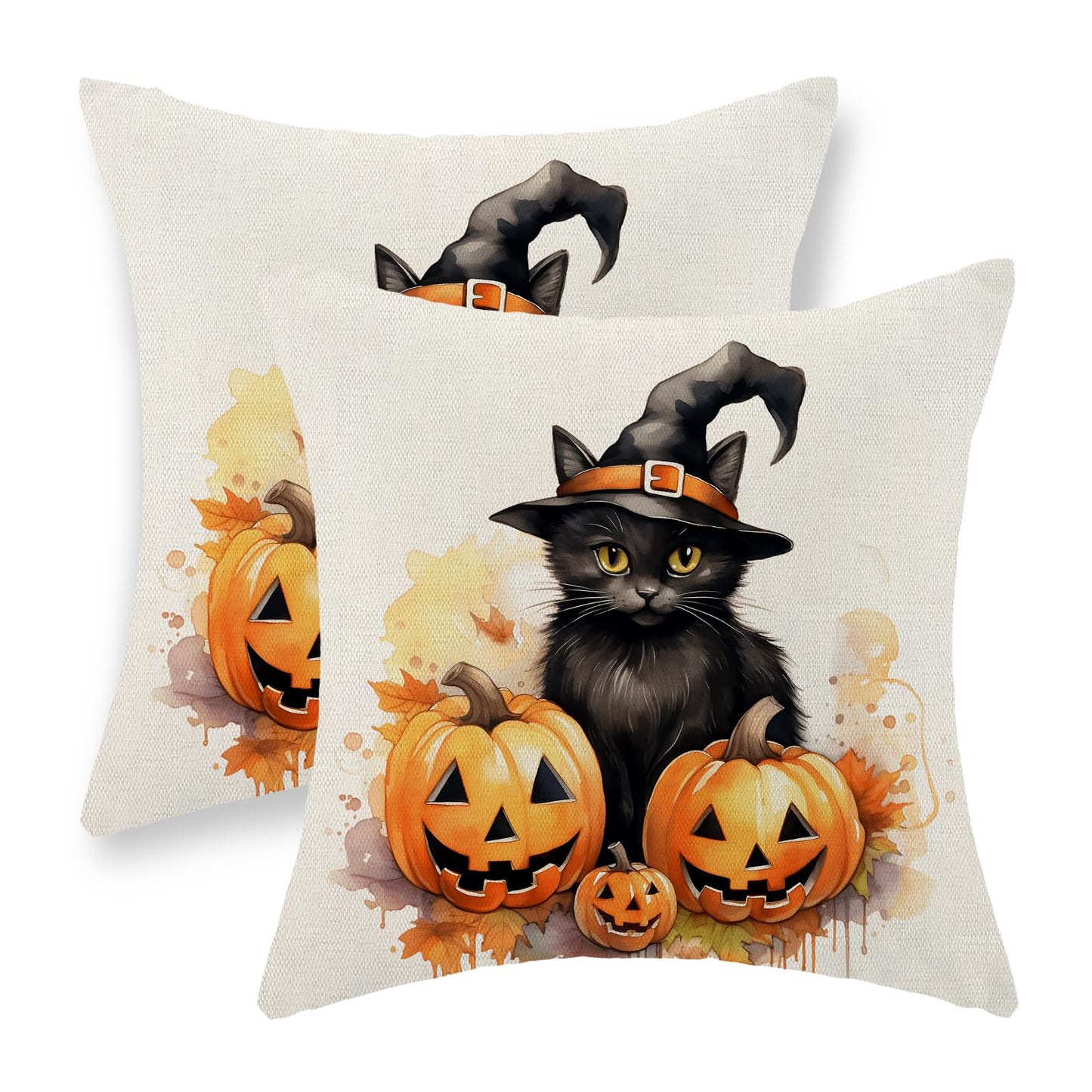 Halloween Pillow Covers 24x24 Set of 2 Black Cat Pumpkin Pillowcase Halloween Decorations Outdoor Throw Pillow Covers Linen Farmhouse Fall Thanksgiving Decor Cushion Case for Couch Home Sofa