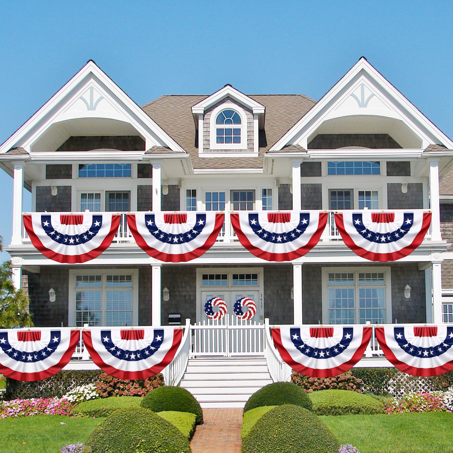 3x6 Ft 2 Pack American Pleated Fan Flag, Patriotic Half Fan Banner American Flag Decoration Bunting for Outside Red White and Blue Decor Independence Day Memorial Day 4th of july Decorations