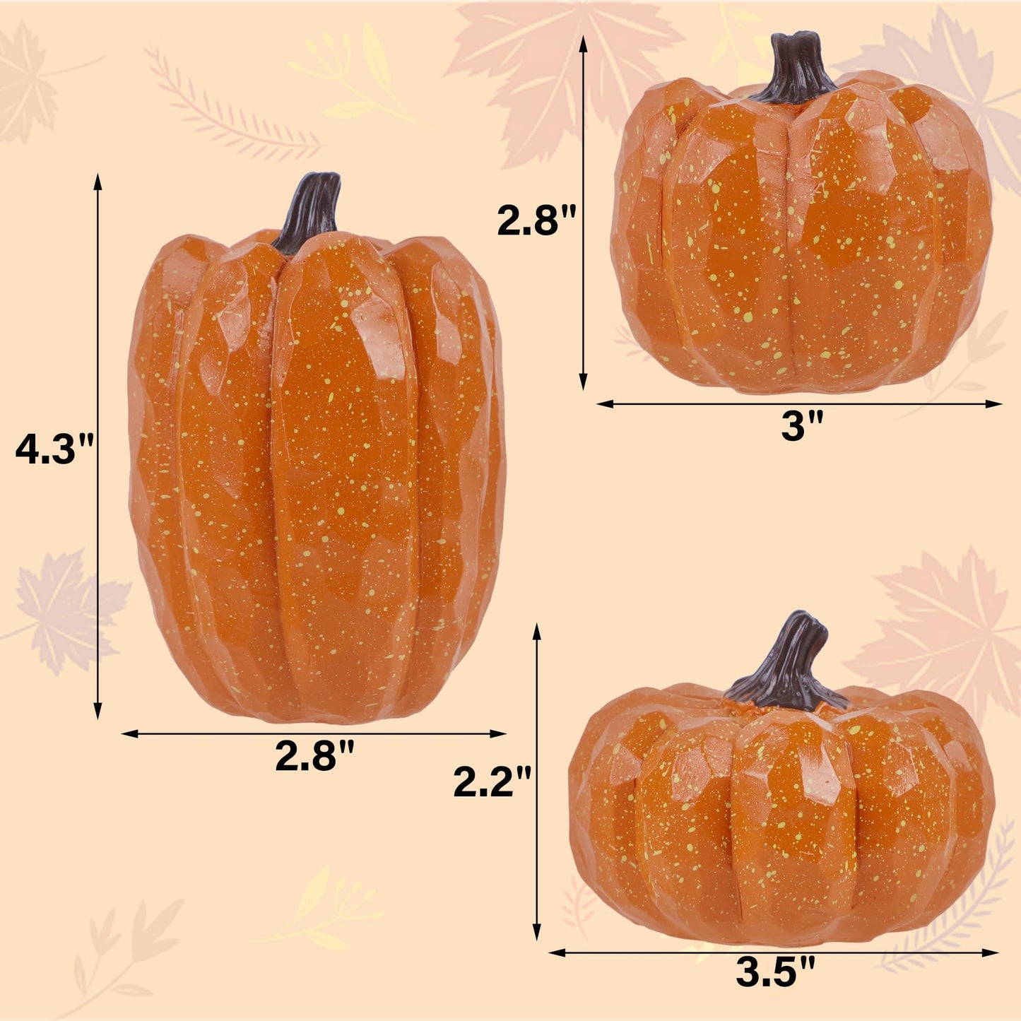 Pumpkins Fall Decor Set of 3 - Artificial Resin Thanksgiving Table Centerpiece for Home Mantel Porch Office & Farmhouse, Decorative Elegant Pumpkin Autumn Harvest Decorations (Orange)