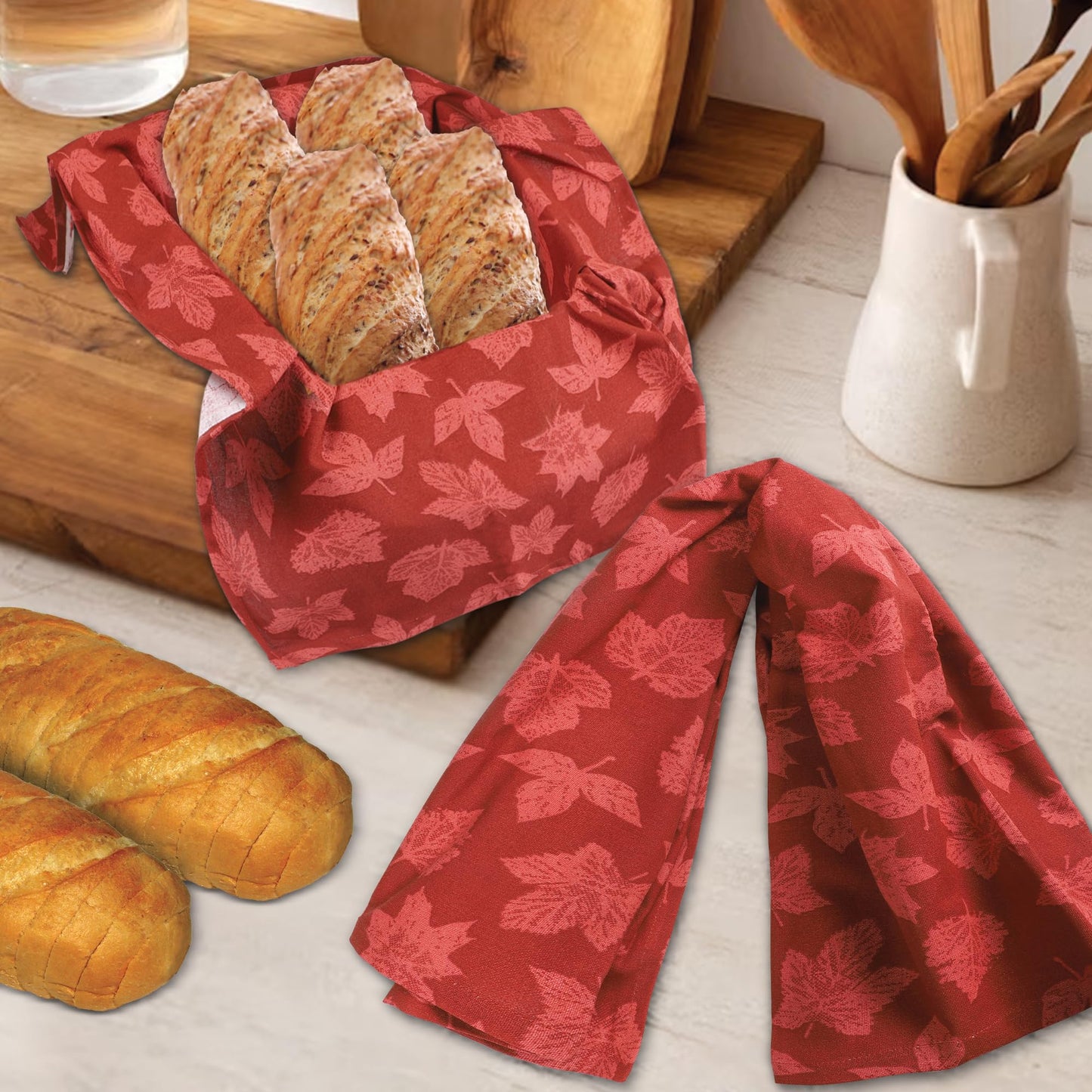 Urban Villa Fall Kitchen Towels Set of 6 Dish Towels for Kitchen 100% Cotton Leaf Print Dish Cloths 20''X30'' Large Multi-Purpose Kitchen Hand Towels Highly Absorbent Kitchen Towels with Hanging Loop