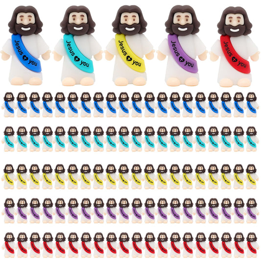 YuDanae 100pcs Jesus Loves You Figures, Mini Jesus Figurines in Bulk for Sunday School Religious Party Favors, Baby Jesus Figure Mini for Baptism Gifts and Easter Egg Stuffers