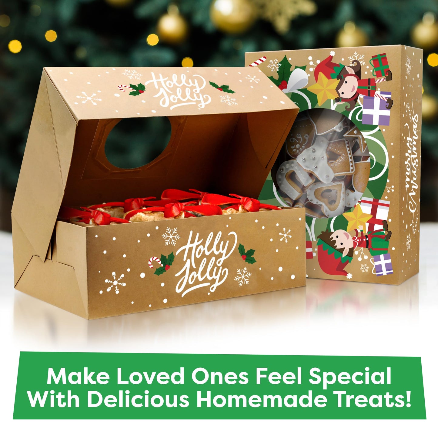 Christmas Cookie Boxes for Gift Giving - 12 Cookie Box Pack Kraft - Christmas Cookie Tins for Gift Giving, Christmas Treat Boxes, Holiday Cookie Boxes - Christmas Cookie Containers Tins With Lids