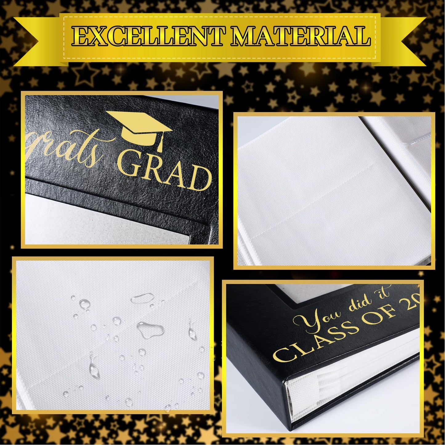 ReliThick Graduation Photo Album Holds 200 Pcs 4 x 6 Inch Photo 2026 Graduation Leather Album with Front Window Memory Scrapbook for College Graduate Gift (Delicate)