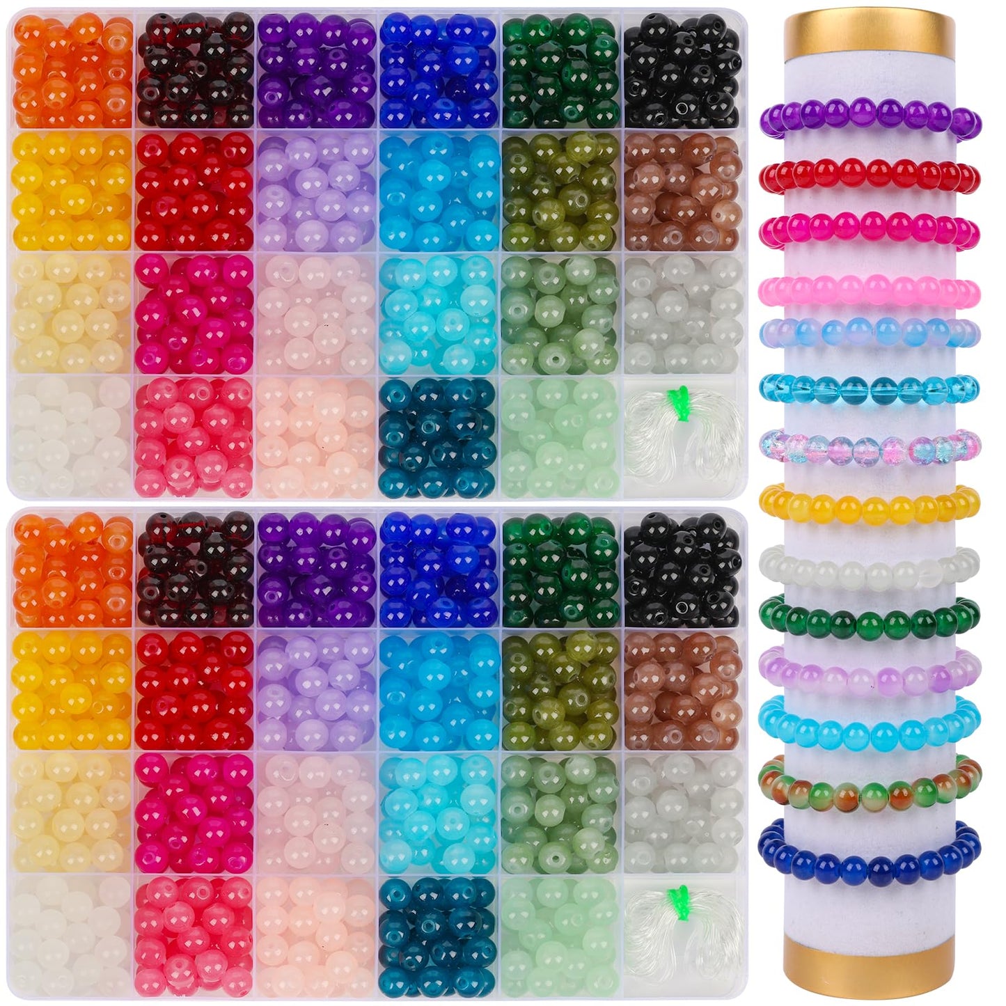 XSEINO 1150 Pieces 8mm Round Glass Beads for Jewelry Making, 23 Colors Crystal Beads for Bracelets Jewelry Making and DIY Crafts