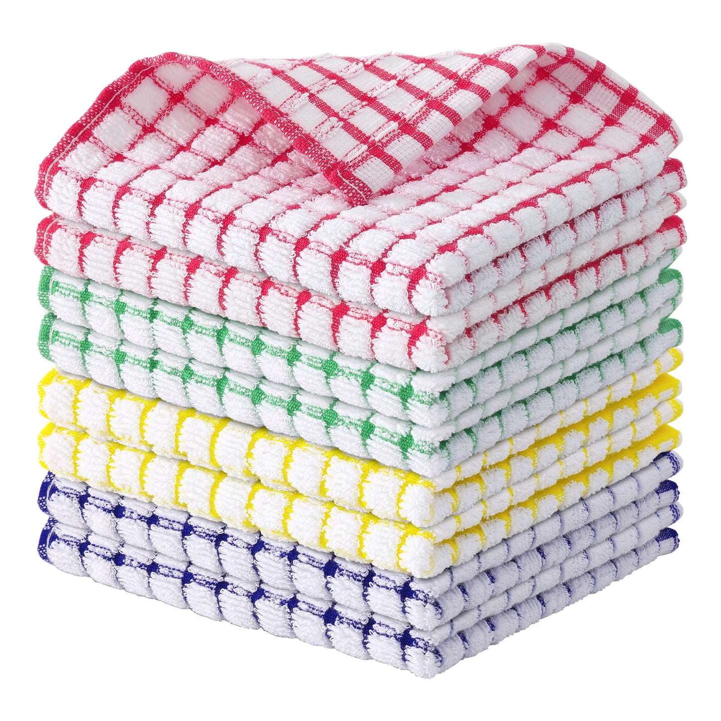 Cotton 8 Pack Terry Kitchen Dish Cloths, 12 x 12 Inches Super Soft and Absorbent Dish Rags, Quick Drying Dish Towels for Washing Dishes, Mixed Color