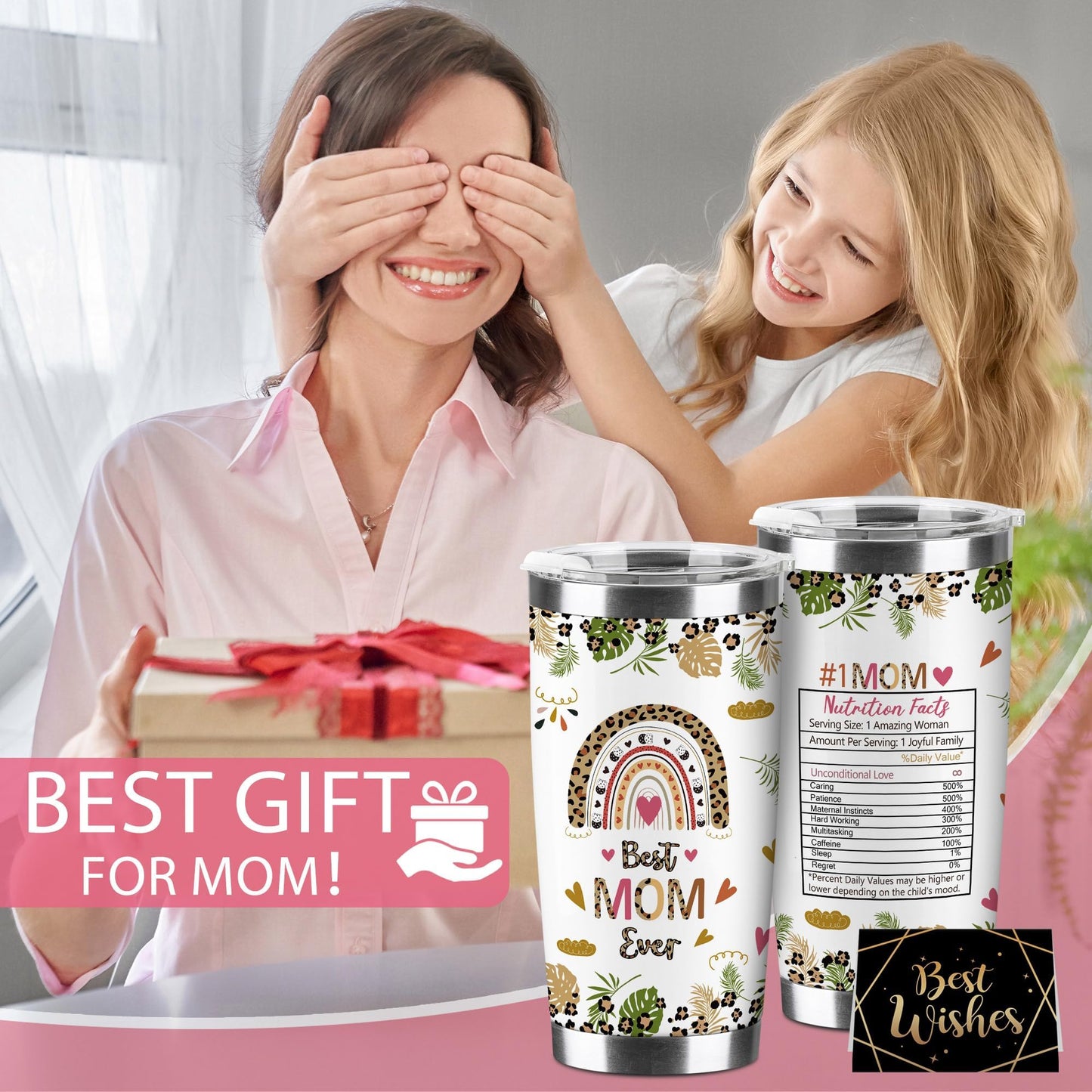 Hexagram Mom Birthday Gifts from Daughter, Best Mom Ever 20 oz Tumbler, Mothers Day Moms Gifts from Son, Moms 18/8 Stainless Steel Coffee Cup with Lid, Mothers Day Mama Present