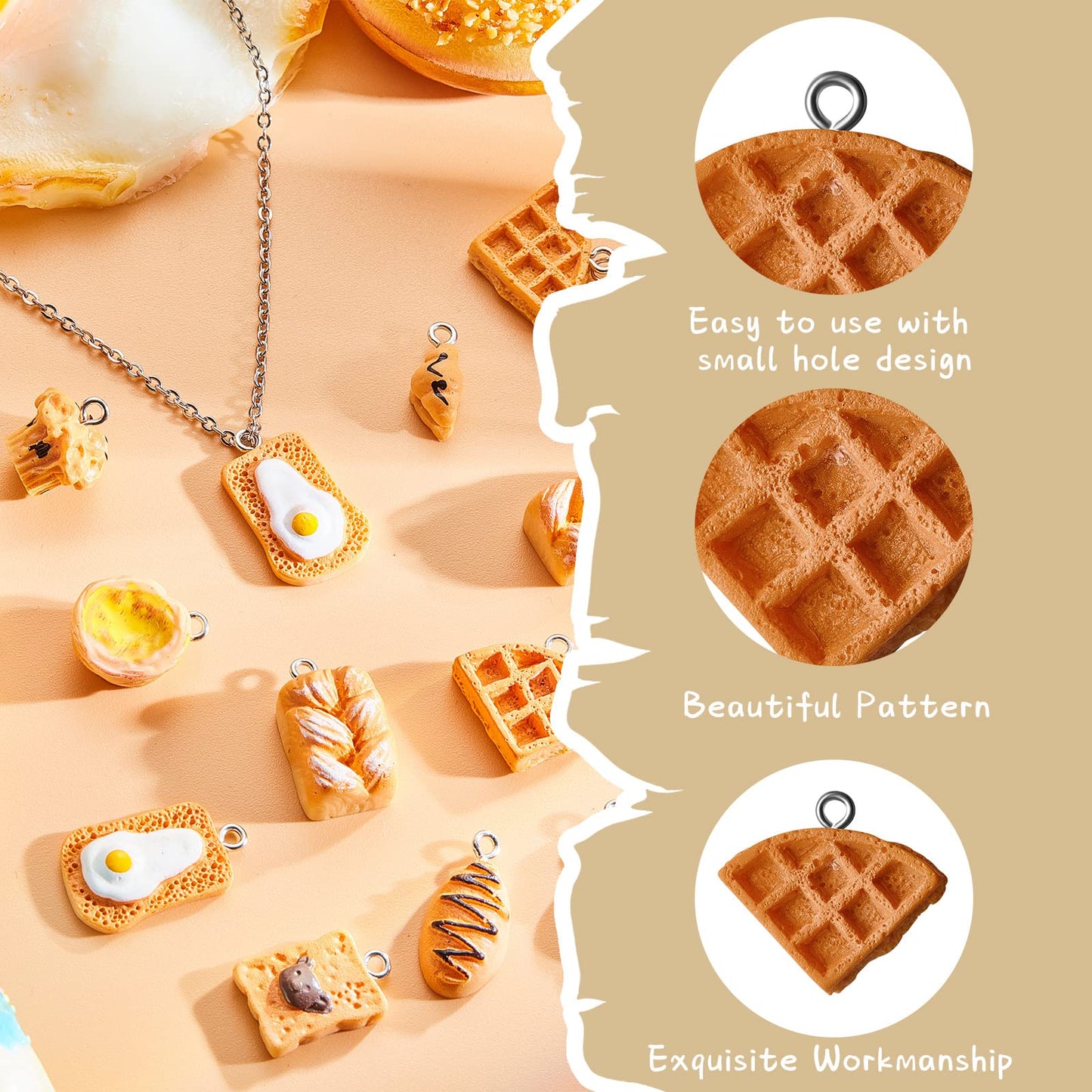 60 Pieces Handmade Simulation Food Bread Toast Pendant Charms Hanging Food Charms DIY Baking Charms for Earrings Imitation Resin Charms for Jewelry Making for Children Girls DIY Craft