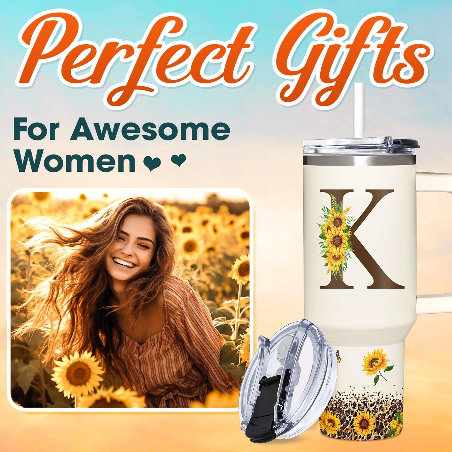 SUFAVN Mom Birthday Gifts - Sunflower Gifts For Women - Birthday Gifts For Mom - Mother's Day, Birthday Gift For Mother, Her, Sister, Wife, Daughter, Grandma - Monogrammed Tumbler 40oz