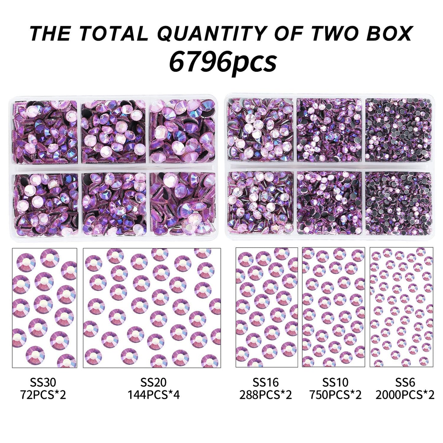 MEIBITE 6796PCS Pink AB Hotfix Rhinestones Crystal Stones Glass for Fabric Clothes Shirts Sparkly Flat Back Round with Tweezers and Picking Pen (SS6~SS30 Set)