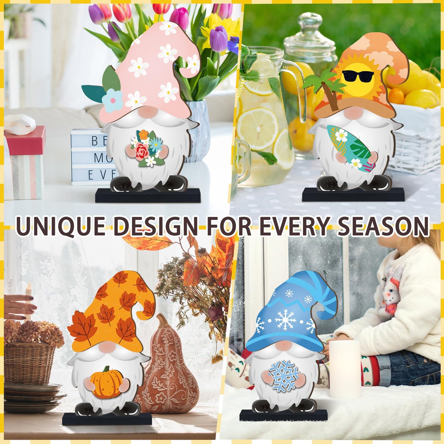 32 Pcs Christmas Interchangeable Wooden Gnome Decor DIY Holiday Christmas Seasonal Tiered Tray Decoration Gnomes with Magnet Pieces Welcome Sign for Xmas Holiday Decorations (Fresh)