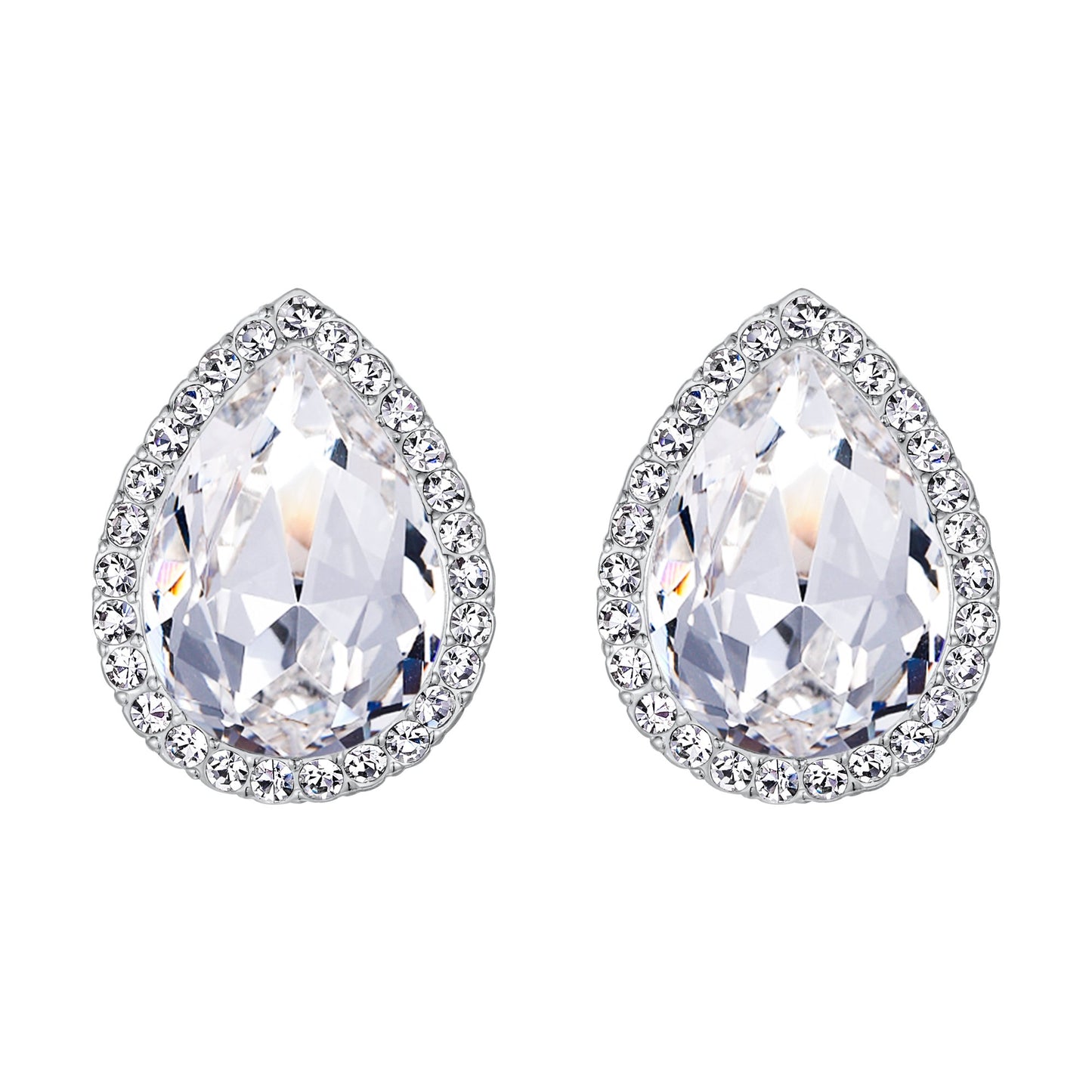 EVER FAITH Women's Austrian Crystal Wedding Teardrop Stud Earrings Clear Silver-Tone