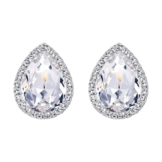 EVER FAITH Women's Austrian Crystal Wedding Teardrop Stud Earrings Clear Silver-Tone
