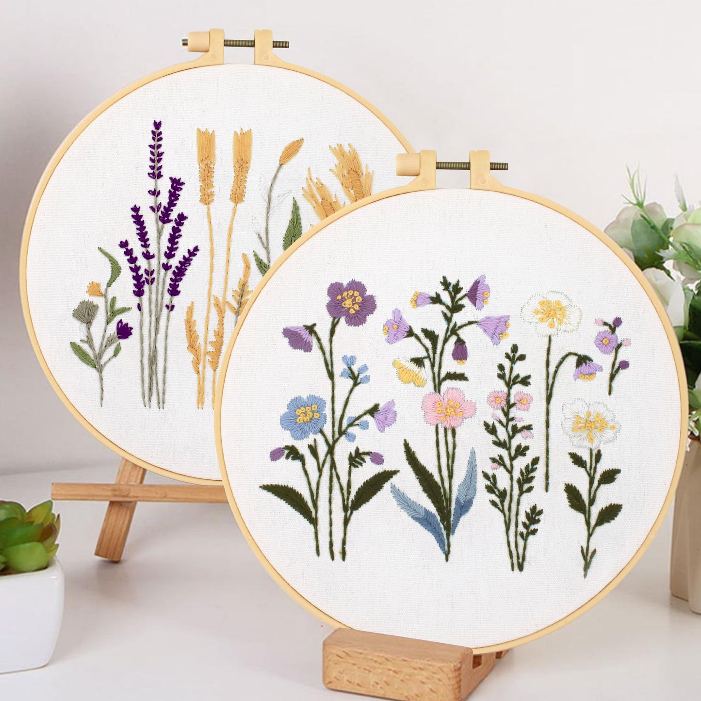 Maydear 4 Sets Embroidery Kit Punch Needle Kit,Embroidery Kit for Beginners Adults Cross Stitch Kits with Embroidery Hoop and Instructions, Hand Embroidery Starter Kit (Embroidery kit Flowers)