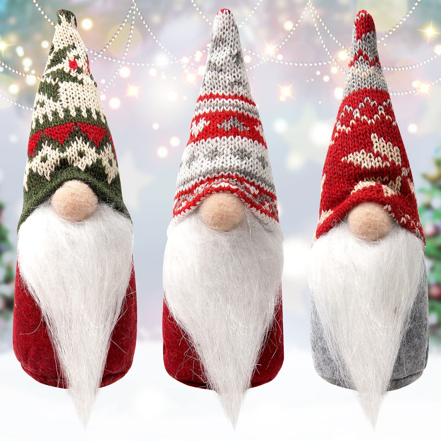 3 Pcs Christmas Gnome Decorations - Mini Handmade Swedish Tomte Ornaments, Scandinavian Gnome Decor for Xmas Winter Home Table Decor Gifts