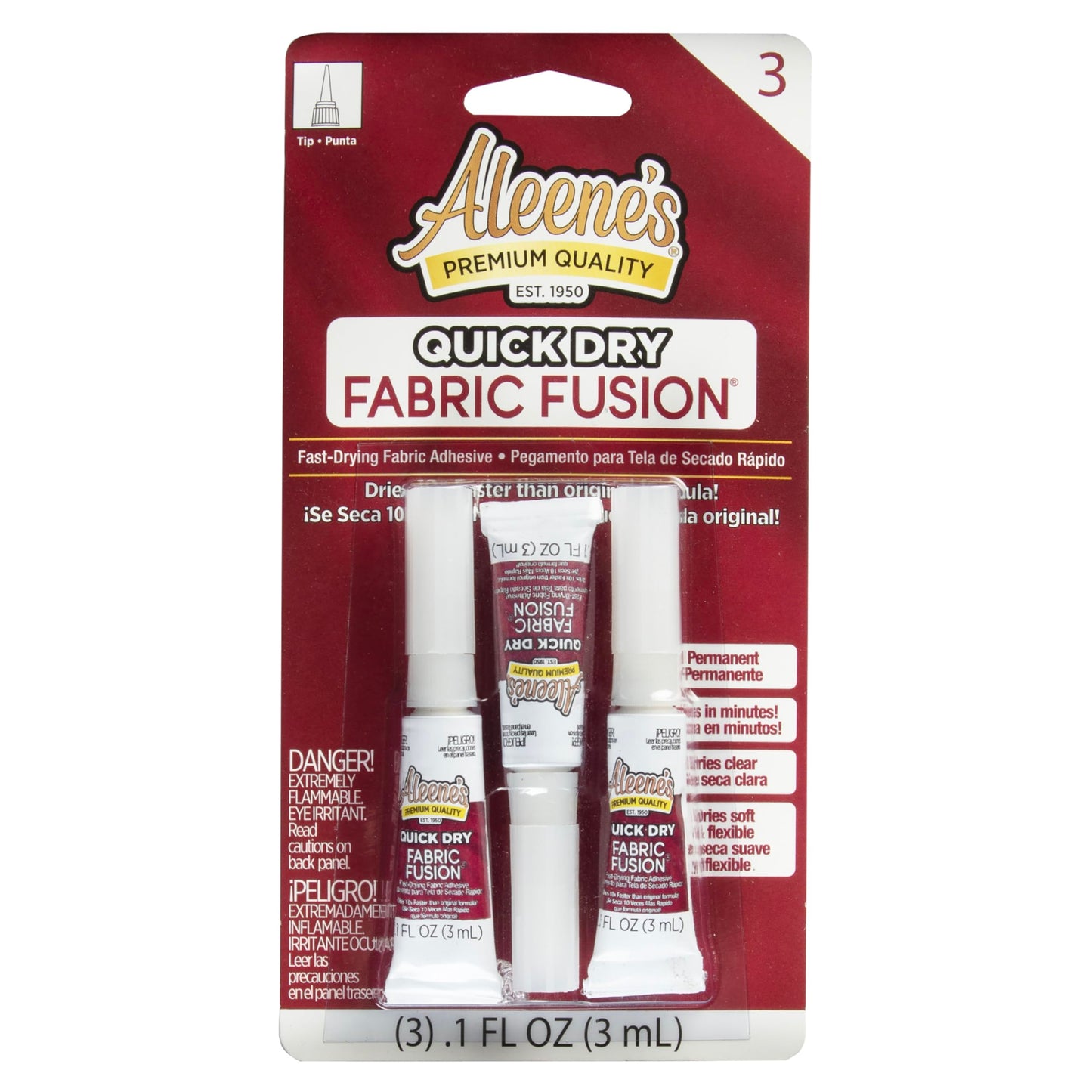 Quick Dry Fabric Fusion, Fast-Drying Permanent Fabric Glue, Stong Bond Dries Soft and Clear in Minutes, .1 fl oz 3-Pack