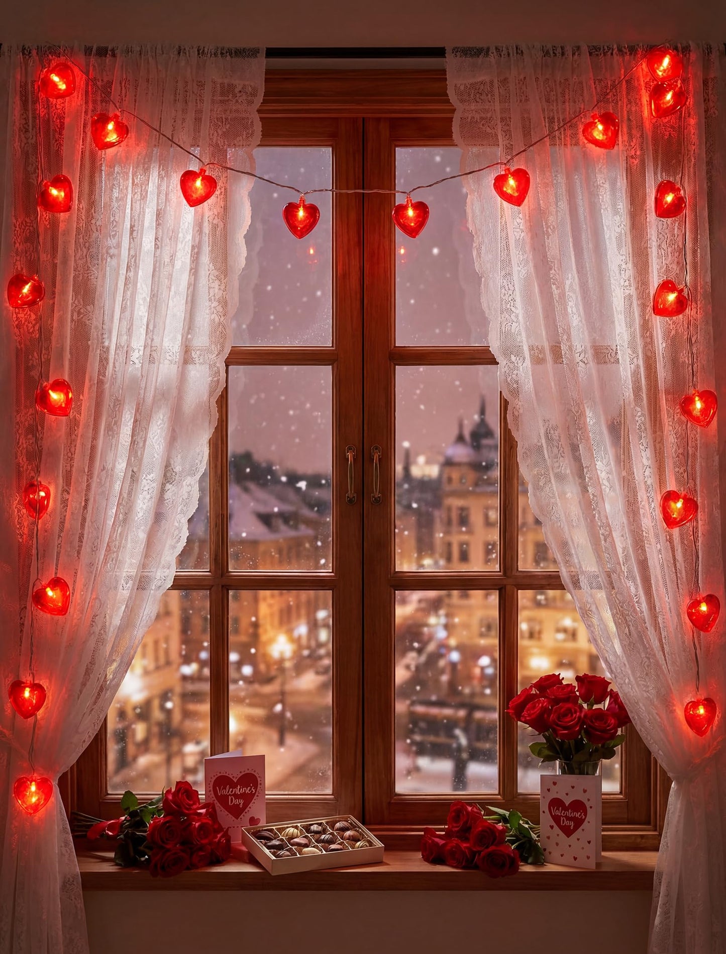 Red Heart String Lights, 8.5Ft Outdoor Valentine's Day Decorations Lights with 10 LED Red Heart Lights, Plug in Heart Fairy String Lights for Valentines Indoor Home Window Wedding Party Xmas Decor