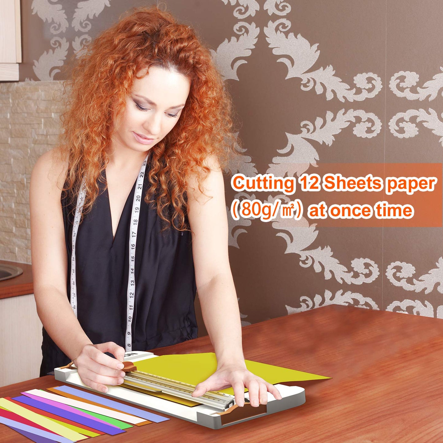 Paper Cutter 12 Inch Titanium Paper Trimmer Scrapbooking Tool with Automatic Security Safeguard and Side Ruler for A4, Craft Paper, Label, Photo and Cardstock White