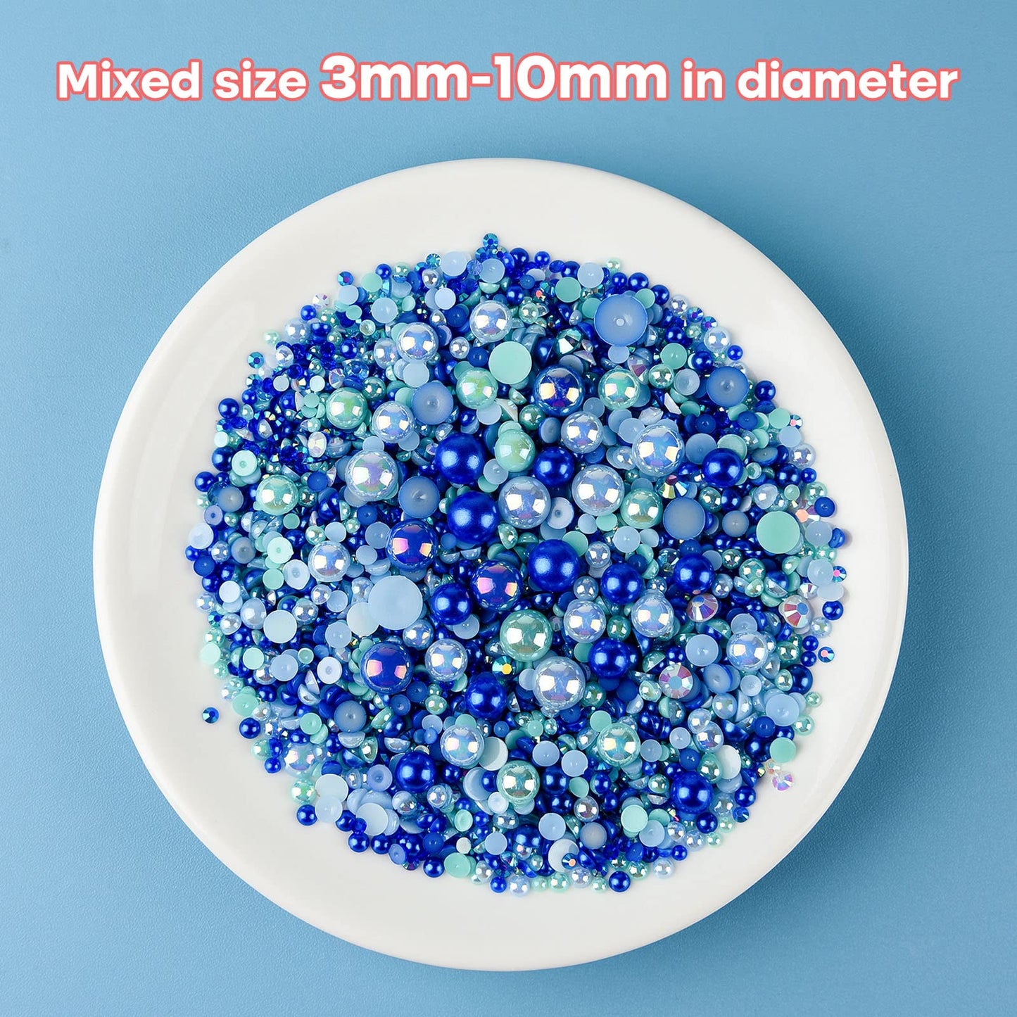 ASTARON 50g Mix Flatback Rhinestones Half Pearls for Crafts Mixed Size 3mm-10mm Flat Back Rhinestones for Crafts Flatback Pearls for DIY Tumblers Mugs Nail Art Shoes Clothes (Blue Series)
