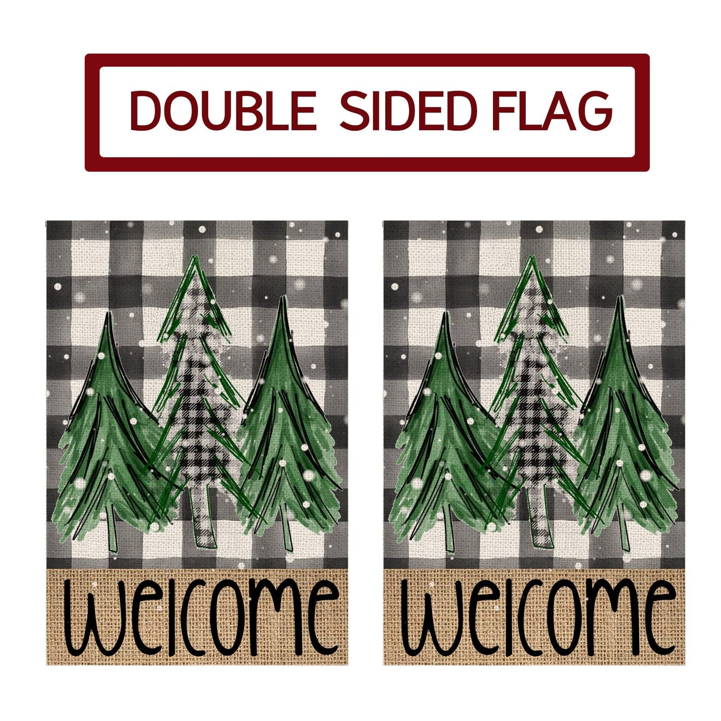 Welcome Christmas Trees Winter Garden Flag 12 x 18 Inch Vertical Double Sided Buffalo Plaid Holiday Yard Outside Xmas Décor