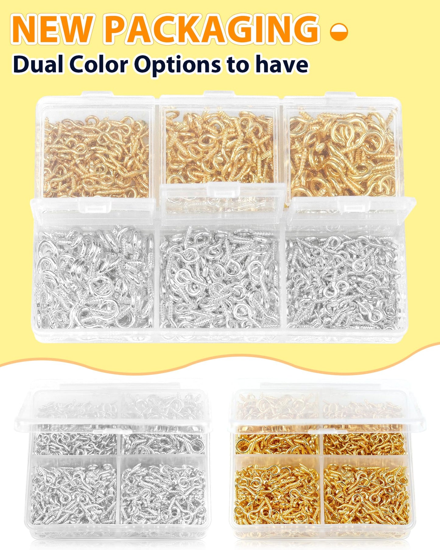600pcs   Small Screw Eye Pins for Jewelry Making & DIY Crafts, Mini Eyelet Screws for Art Projects & Bead Charms, Tiny Eye Hooks & Screw Eyes for Crafts (Gold & Silver, 3 Sizes)