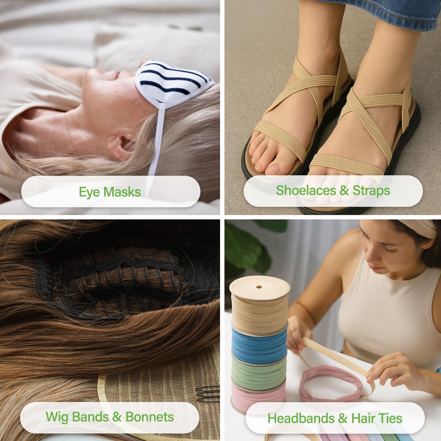 Mandala Crafts 10mm 50 Yds Roll of White Elastic Bands for Sewing - 3/8 Flat Elastics Cord - 3 8 Inch Braided Stretch Straps for Crafting