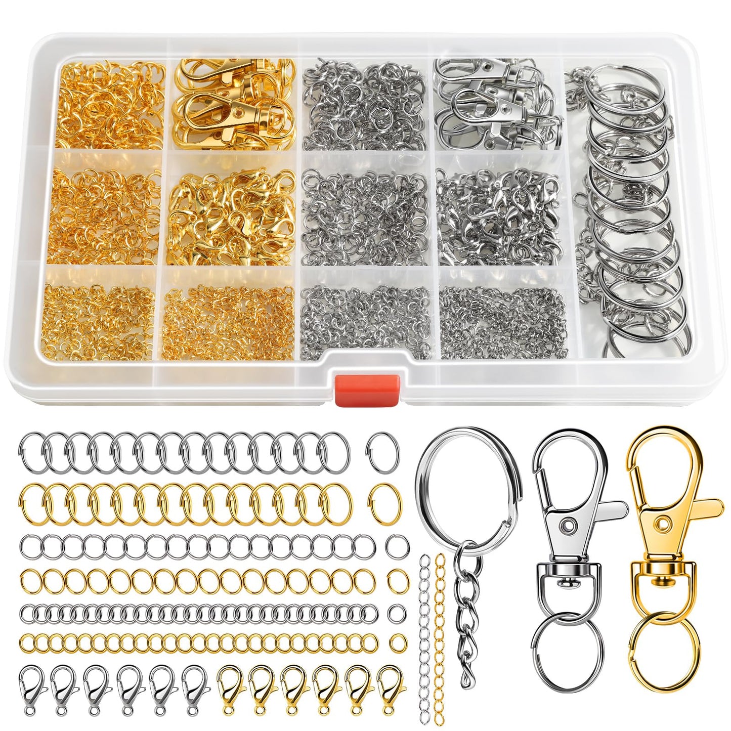 Jump Rings, 968pcs Jewelry Making Supplies, Jump Rings for Jewelry Making, Gold Silver Jump Rings for Charm, Lobster Claw Clasps for Necklace Bracelet Jewelry, Key Chain Rings for Keychain