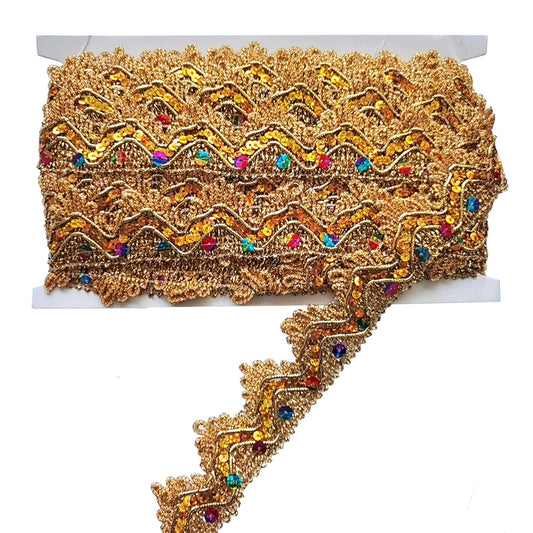 Gnognauq 9.8 Yard Shiny Beaded Lace Trim Sequins Ribbon Vintage Decorative Wedding DIY Craft Sewing Fabric (Gold)