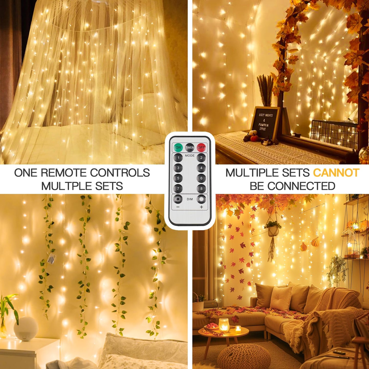 suddus Curtain Lights for Bedroom, 200 Led Hanging String Lights Outdoor, Fairy Curtain Lights Indoor for Christmas, Dorm, Wall, Backdrop, Window, Wedding, Party, Brithday Decor, Warm White