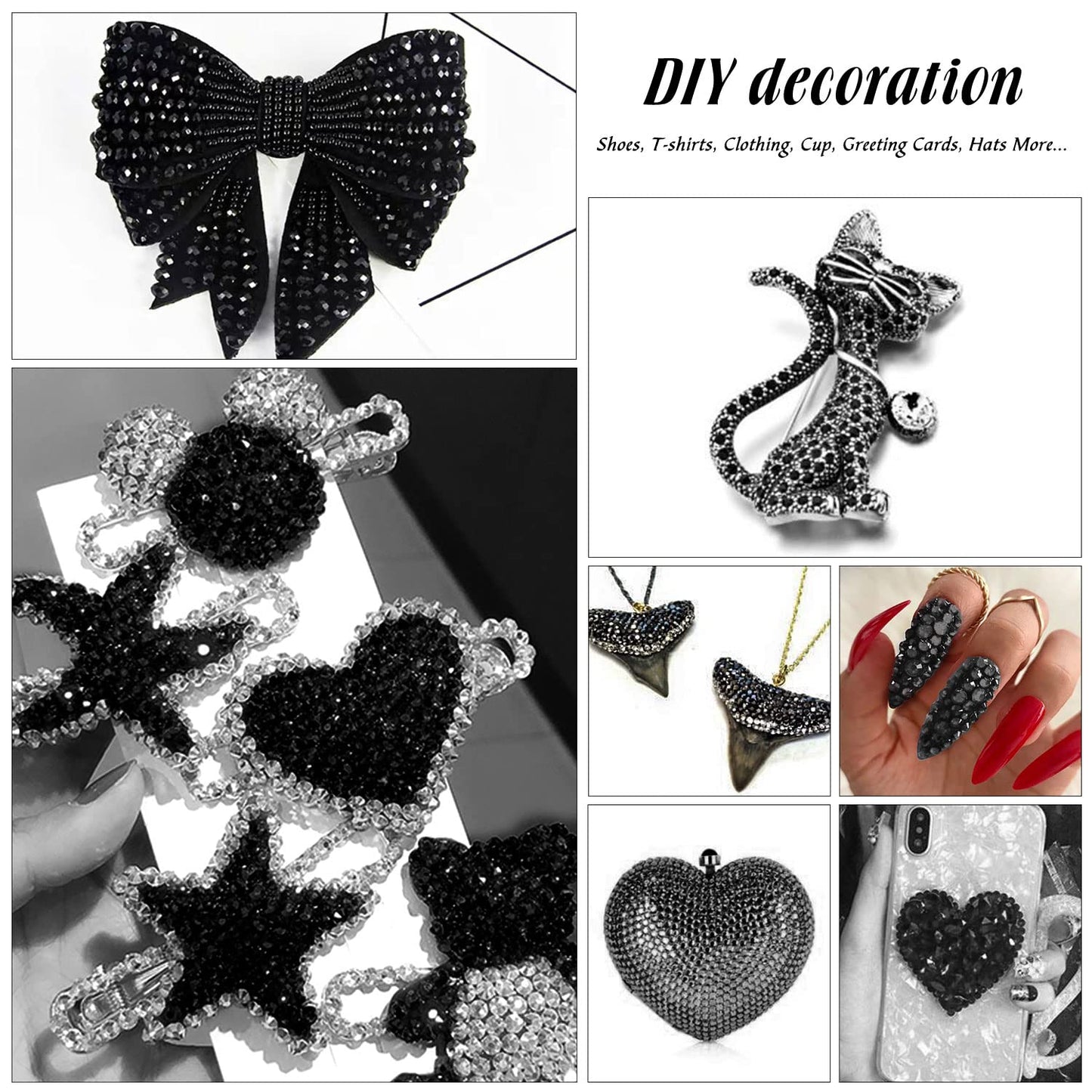 MEIBITE 6796PCS Shiny Black Hotfix Rhinestones Crystal Stones Glass for Fabric Clothes Shirts Sparkly Flat Back Round with Tweezers and Picking Pen (SS6~SS30 Set)