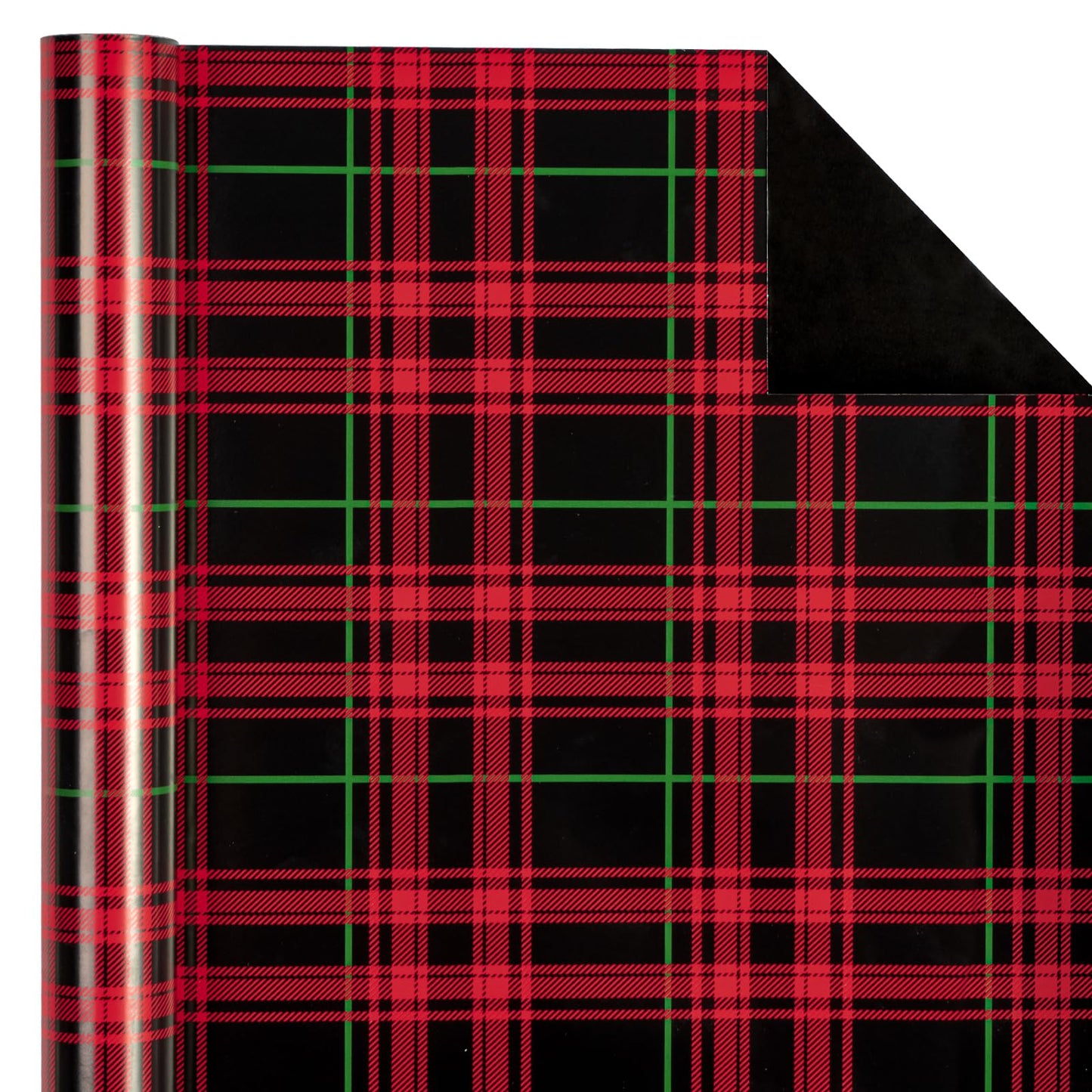 Reversible Plaid Wrapping Paper - Mini Roll - 17 Inch x 33 Feet - Red and Black Plaid Christmas Wrapping Paper for Christmas, Birthday, Baby Shower, Holiday