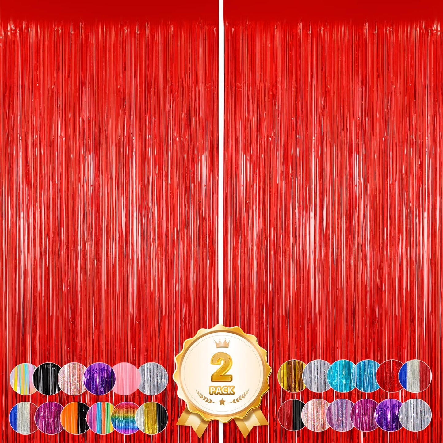 2Pack Red Foil Fringe Curtain, Red Tinsel Party Streamer Backdrop Curtains Wedding Photo Backdrop Party Decorations Door Streamers for Birthday Bridal Shower Bachelorette Xmas Anniversary Decorations