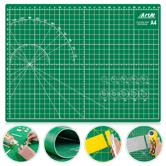 ArtAt Self Healing Cutting Mat: 9"x12" Non-Slip PVC Double Sided 5-Ply A4 Art Craft Rotating Mat, Rotary Cutting Mat for Quilting, Sewing Crafts Hobby Fabric Precision Scrapbooking Project Gr