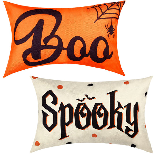 2 Pieces Halloween Pillow Throw Cover Halloween Fabric Linen Cushion Cover Halloween Boo Spooky Letter Throw Cushion Cover Halloween Throw Pillow Case Decoration for Bed Couch Sofa