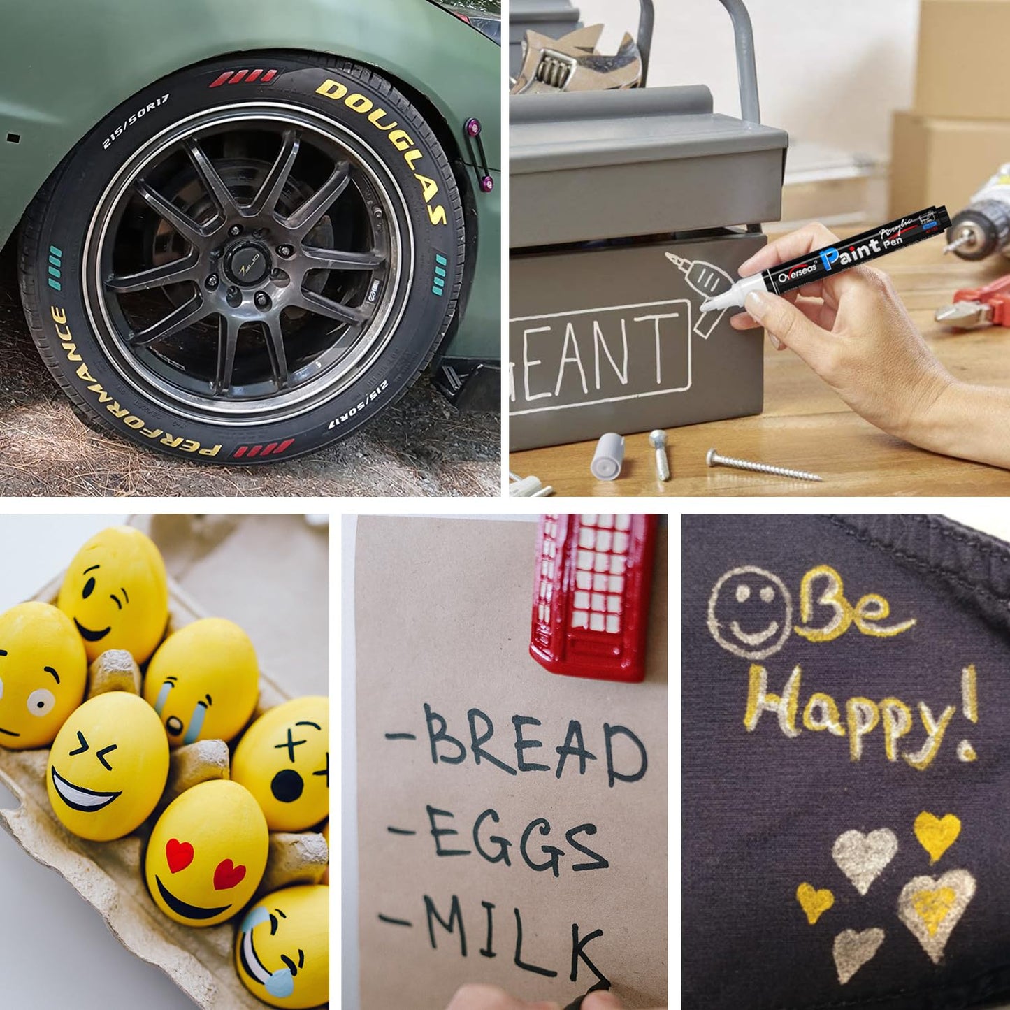 Overseas Black Paint Pens Paint Markers - Permanent Acrylic Markers 12 Pack, Water-Based, Quick Dry, Waterproof Paint Marker Pen for Rock, Wood, Plastic, Metal, Canvas, Glass, Fabric, Mugs. Medium Tip