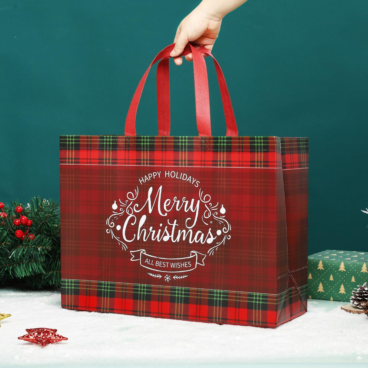 17" Extra Large Christmas Gift Bags Bulk 12Pack - Large Christmas Gift Bags with Handle Reusable Non-Woven Presents Wrapping for Holiday Xmas Shopping Size (16.54 * 6.7 * 12.6in)