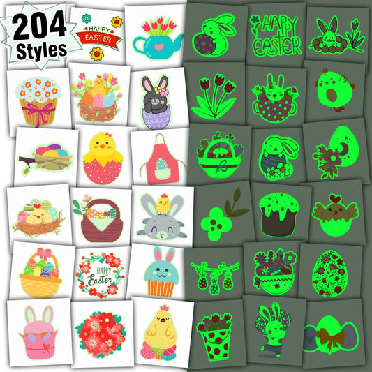 204 Styles Glow Easter Kids Temporary Tattoos for Easter Basket Stuffers, Individually Wrapped Sheets Easter Tattoo Stickers for Boys Girls Party Favors, Easter Egg Hunt Games Essentials