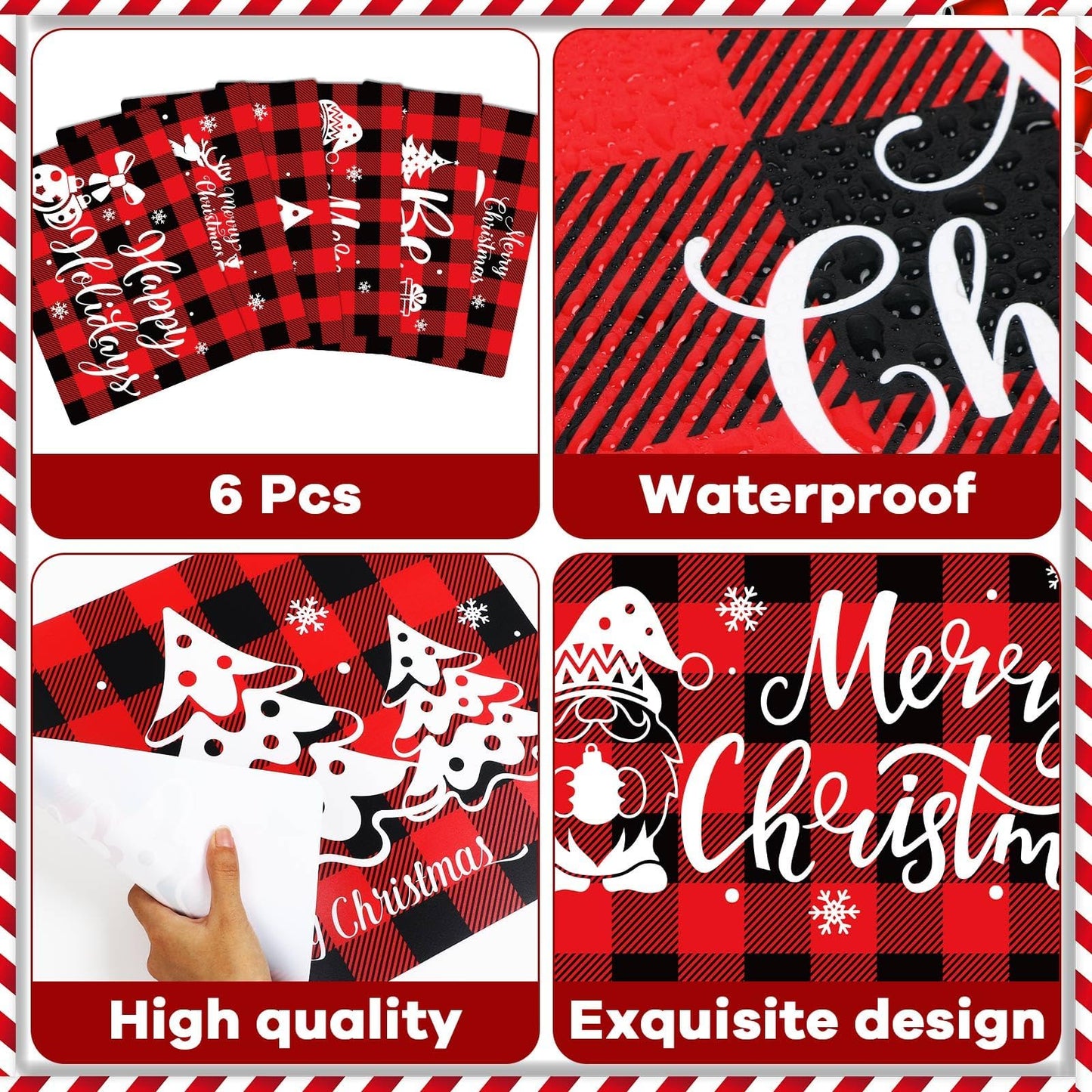 Christmas Placemats Set of 6 Red and Black Plaid Table Mats Plastic Xmas Recyclable Place Mats Washable Holiday Table Decoration for Indoor Outdoor Christmas Party Kitchen Dining