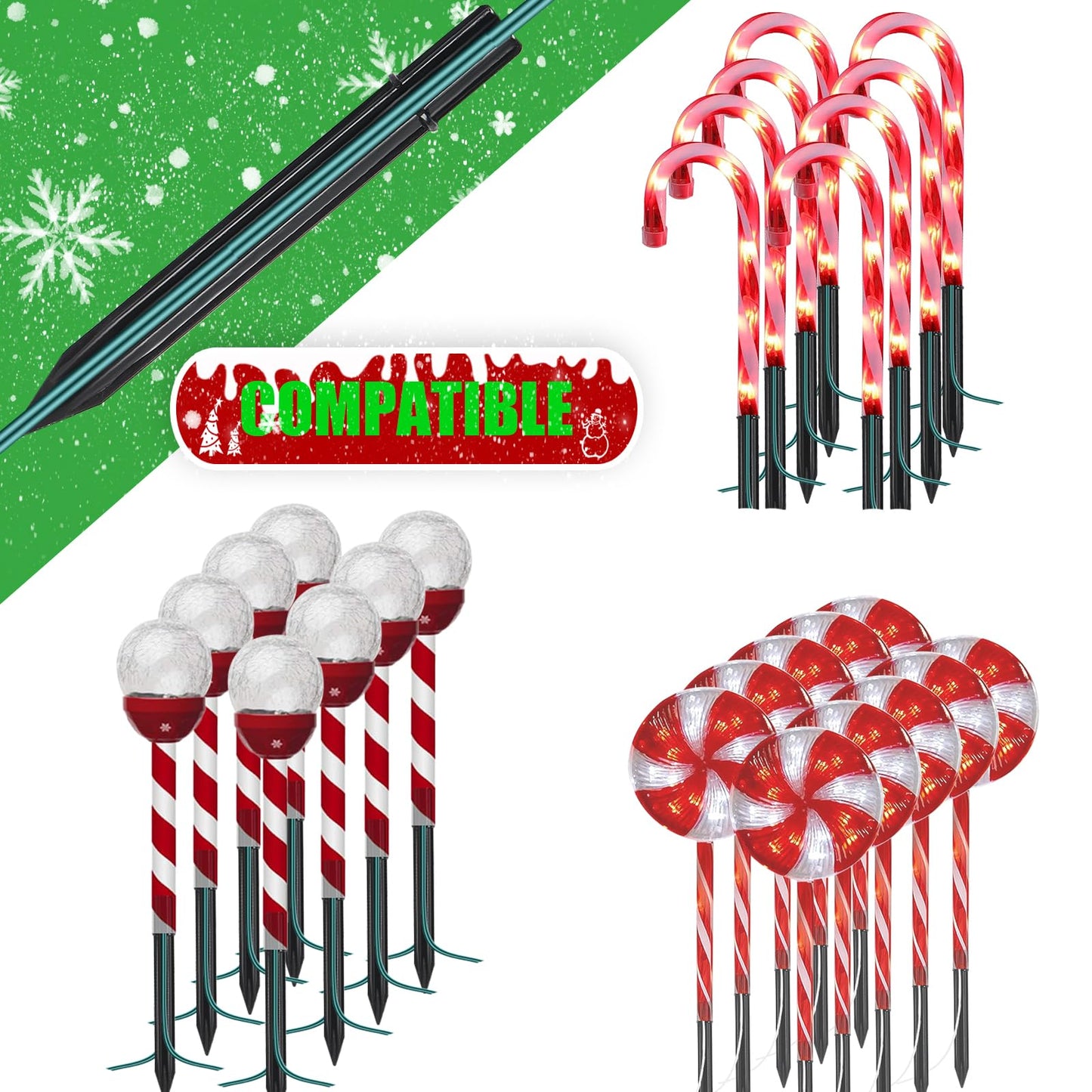 20PCS Replacement Stakes for Christmas Candy Cane Lights Outdoor, Plastic Candy Cane Pathway Markers Lights Spike Replacer, Size 0.68 * 6.05 Inches, Used to Maintain Candy Cane Pathway Lights 1