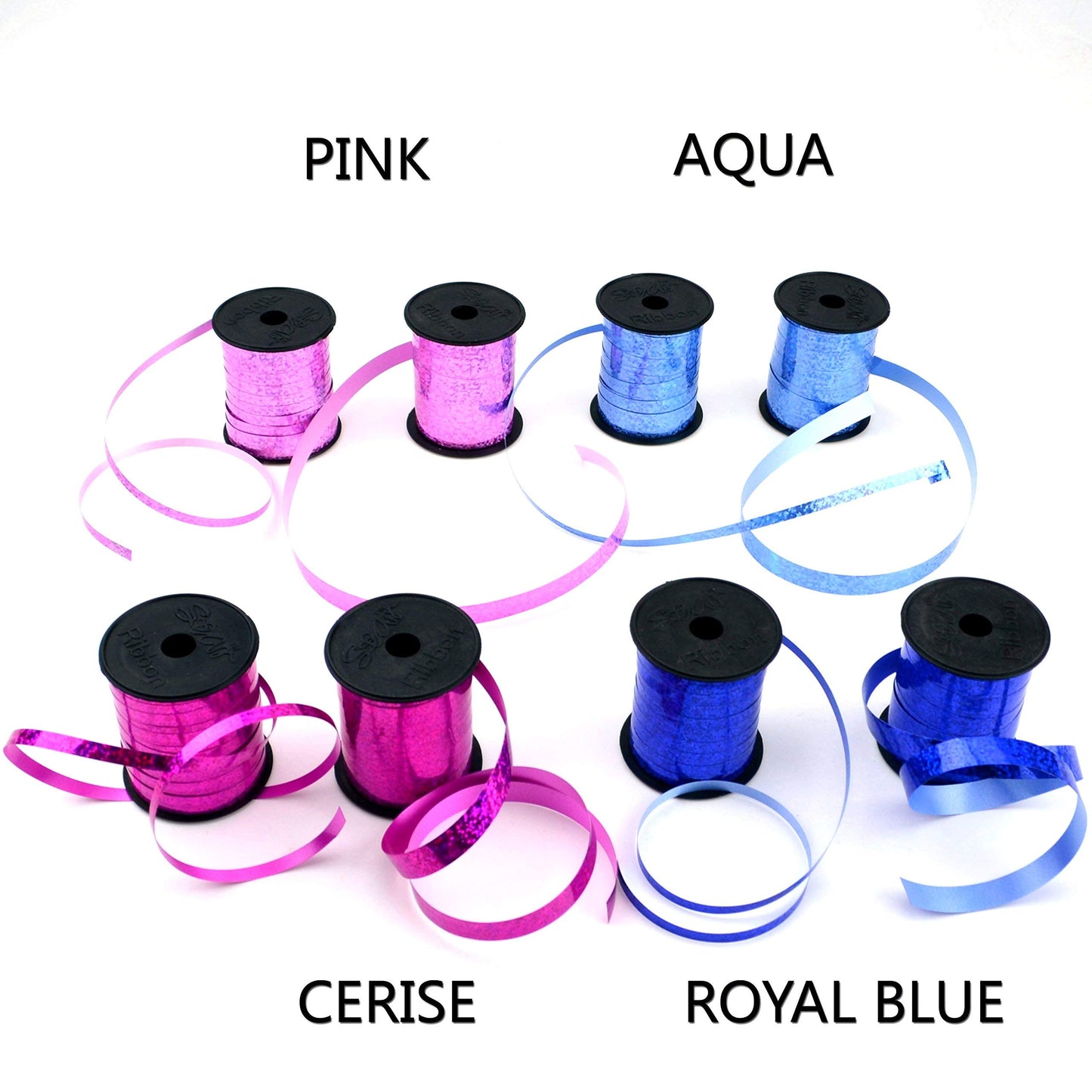 Star 3/16" and 3/8" Holographic Sparkles Curling Ribbon in 12 Colors | 24 Spools in Products Display Quickly | Sparkly Ribbon Great for Gift Wrap and Balloon String