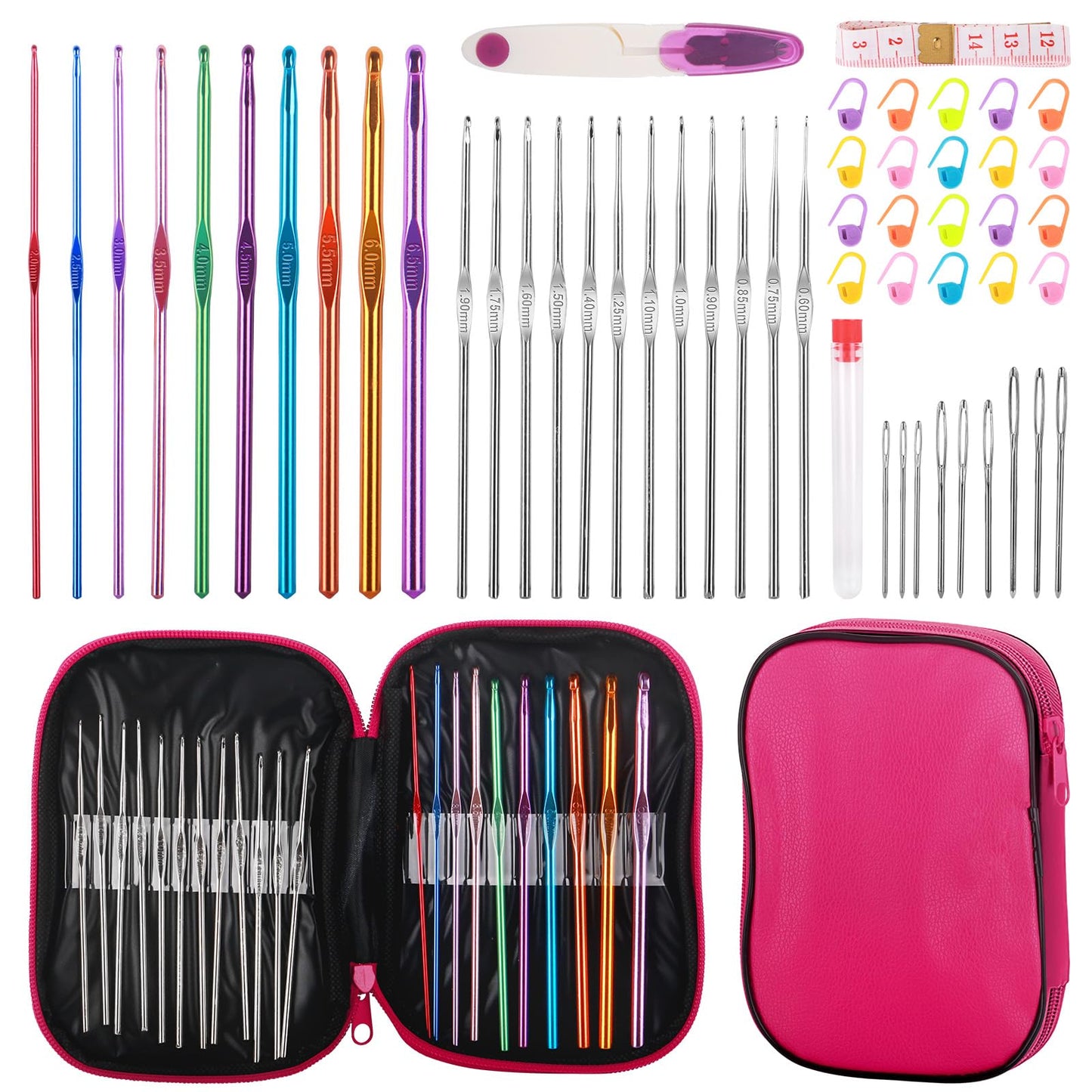 MECHEER Crochet Hooks Set, 54 Pack Crochet Needles Set Crochet Kits for Beginners, Ergonomic Crochet Hooks Kit with Storage Case, Knitting Needles, Hand Craft Knitting Accessories for Crocheters