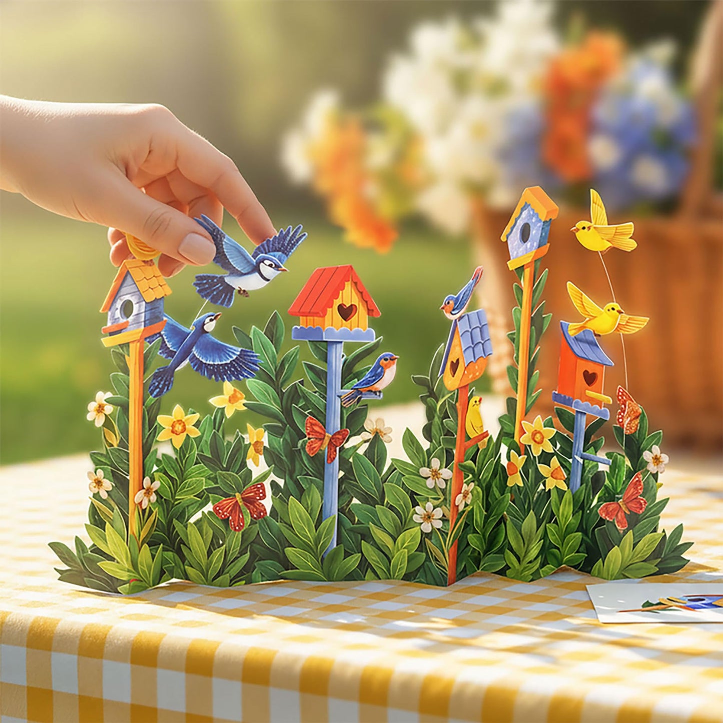 Freshcut Paper Pop Up Cards, Birdhouse Garden, 12 Inch Life Sized Forever Flower Bouquet 3D Popup Greeting Card, Birthday Cards, Thank You Card, Blank Notecard & Envelope