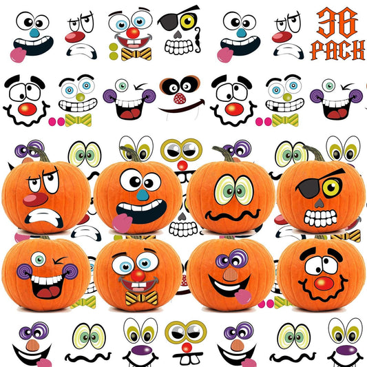 36 Packs Halloween Pumpkin Decorating Stickers, 18 Sheet Pumpkin Face Stickers in 12 Designs for Halloween Party Supplies Trick or Treat Party Favors