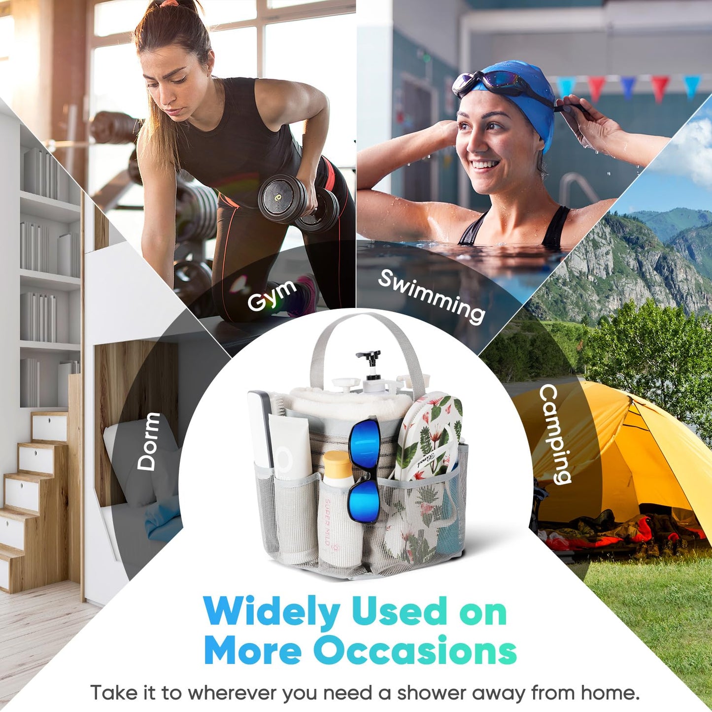 Mesh Shower Caddy Portable for College Dorm Room Essentials,Shower Caddy Dorm with 8-Pocket Large Capacity for Beach,Swimming,Gym,Travel essentials