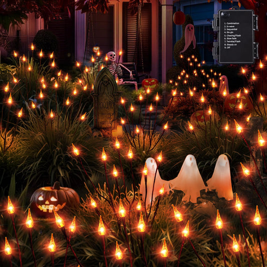 Brizled Halloween Pathway Lights, 7.54ft 3 Pack Candle Flame Orange Lights Outdoor with Timer, Battery Powered Halloween Light Waterproof Spooky Path Light for Path Yard Walkway Garden Thanksgiving