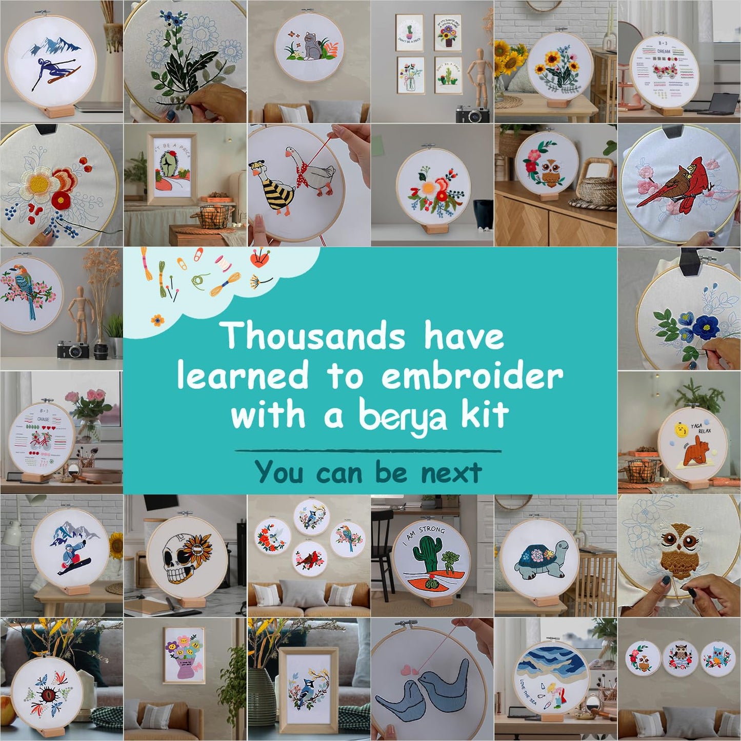 Embroidery Kit for Adult Beginners, Butterfly Embroidery Kit with Step-by-Step Instructions and Video,Printed Cloth,7.87" Hoop, Display Stand,Color Threads,Threader & Needles for Craft Lover(BED002)