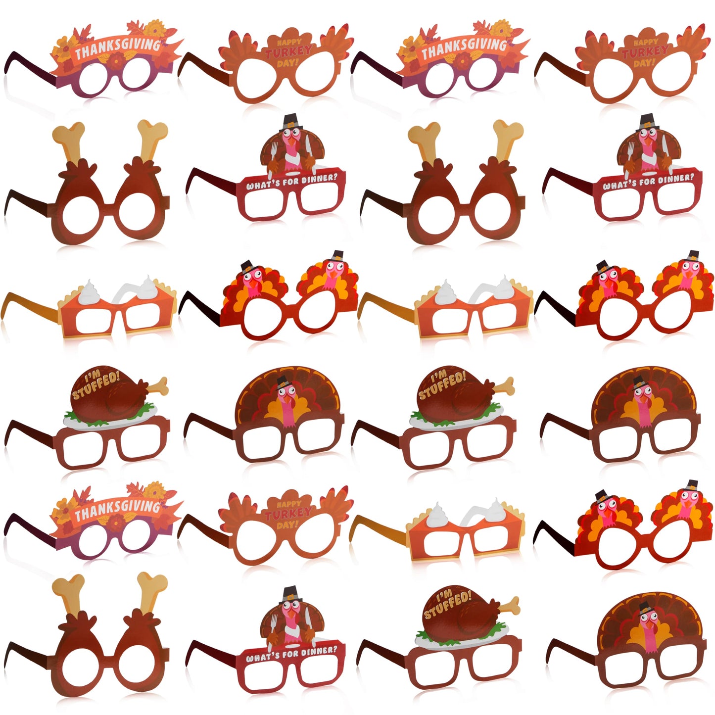 JOYIN 24 Pcs Thanksgiving Turkey Eyeglasses, Turkey Eyewear Frame Pumpkin Maple Leaves Photo Props for Kids Thanksgiving Harvest Party Decoration and Thanksgiving Day Accessories (One Size Fits All)