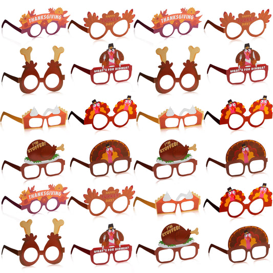 JOYIN 24 Pcs Thanksgiving Turkey Eyeglasses, Turkey Eyewear Frame Pumpkin Maple Leaves Photo Props for Kids Thanksgiving Harvest Party Decoration and Thanksgiving Day Accessories (One Size Fits All)
