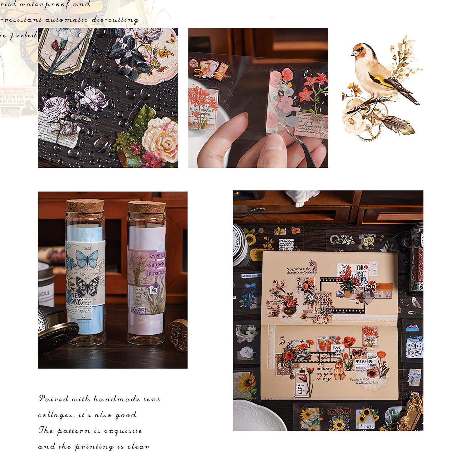 Ptyism 556 Pcs/48 Sheets Stickers for Scrapbooking,Scrapbook Flower Stickers for Scrapbooking Art Journal Bullet Journal Accessories