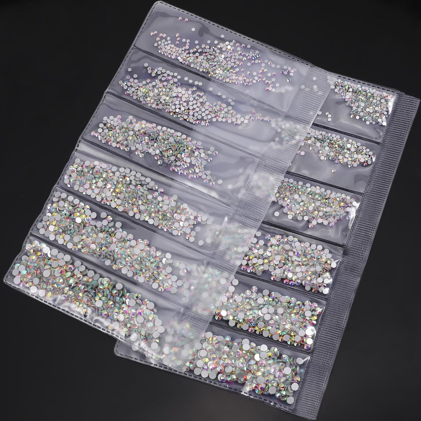 3456 Pcs Crystals Diamond Rhinestones AB Clear Flat Back Round Gems Flatback Glass Crystals Mixed Size Crystals Gems for Crafts Nail Clothes Shoes Makeup Bags Decor, 6 Sizes (Iridescent)