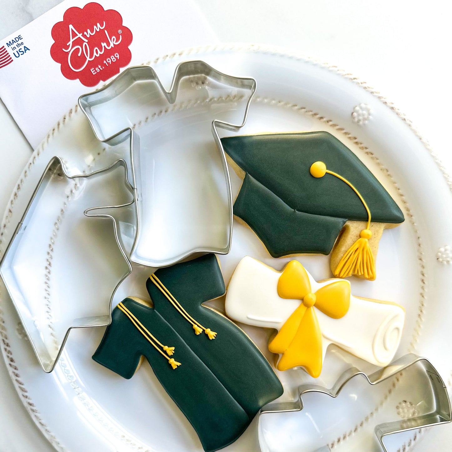 Graduation Cookie Cutters 3-Pc. Set Made in the USA by Ann Clark, Graduation Cap, Diploma, Graduation Gown